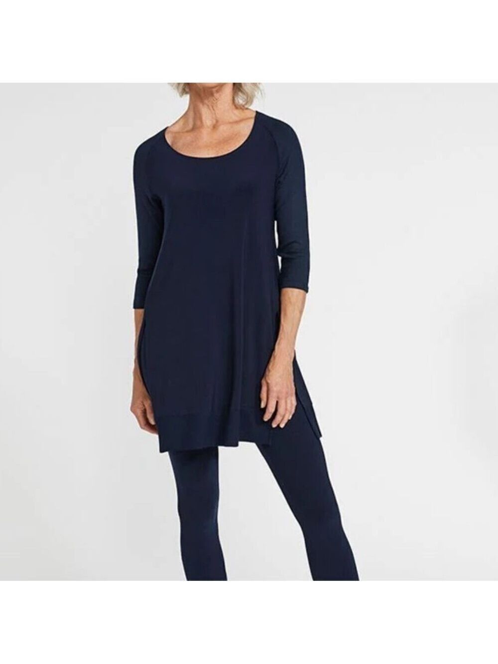 SYMPLI tunic top round neck with 3/4 sleeves side slits purple size 10